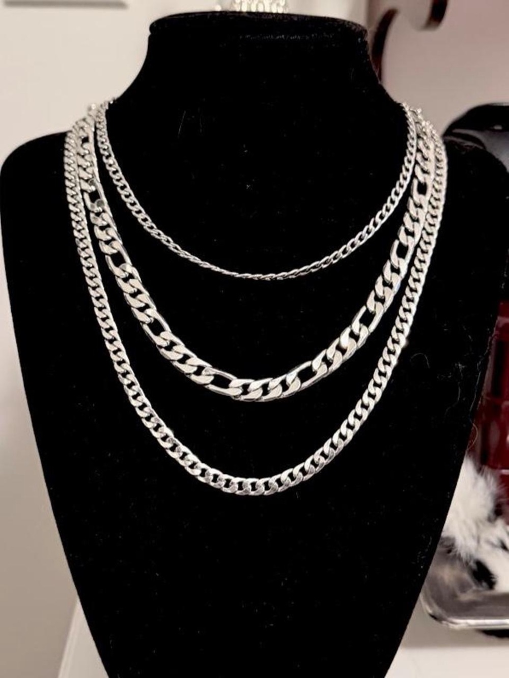 Silver-Tone Layered Cuban Chain Necklace Set